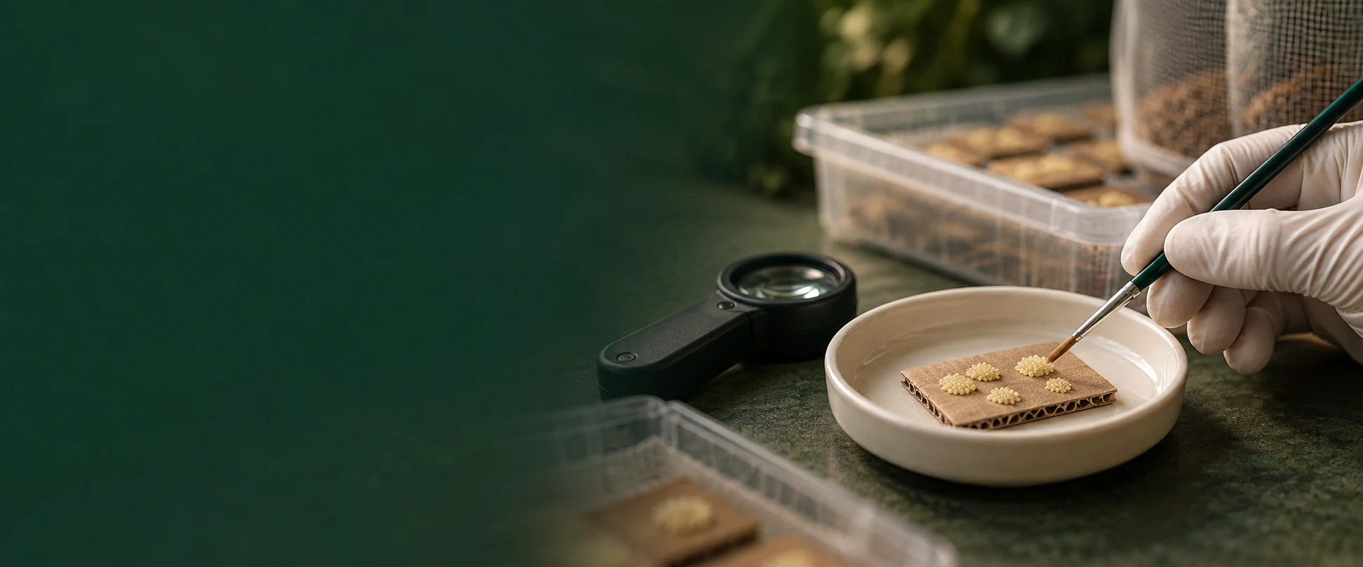 黑水虻虫卵检查与孵化管理场景示意，非基地或产品实拍